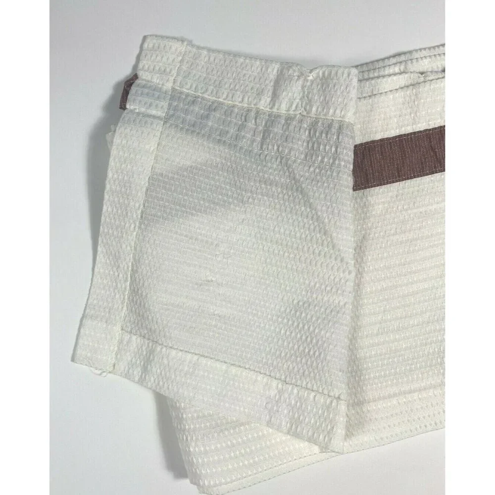 Set 6 Vintage Handmade Curtains Valances Panels Drapes Waffle Weave White Red